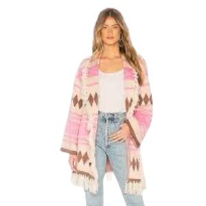 Lovers + Friends Revolve Madison Sweater Cardigan‎ Fringe Pink Brown Size M Boho